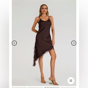 NWT Mew Mews Fariha Spaghetti Lace Satin Midi
Dress in Brown Size S
